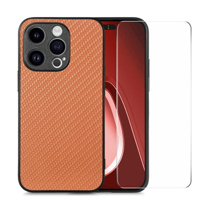 ENKAY Fiber Leather Skin PC Phone Case with High Aluminum-silicon Glass Film, For iPhone 15 Pro Max, For iPhone 15 Pro, For iPhone 15 Plus, For iPhone 15, For iPhone 14 Plus, For iPhone 14, For iPhone 14 Pro, For iPhone 14 Pro Max