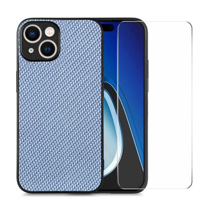 ENKAY Fiber Leather Skin PC Phone Case with High Aluminum-silicon Glass Film, For iPhone 15 Pro Max, For iPhone 15 Pro, For iPhone 15 Plus, For iPhone 15, For iPhone 14 Plus, For iPhone 14, For iPhone 14 Pro, For iPhone 14 Pro Max