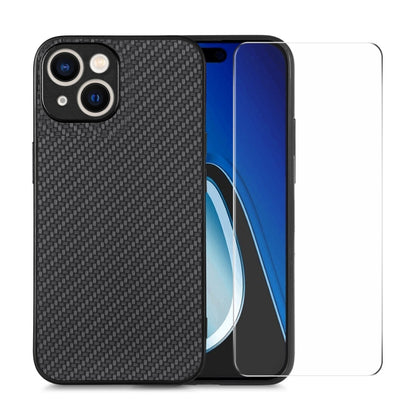 ENKAY Fiber Leather Skin PC Phone Case with High Aluminum-silicon Glass Film, For iPhone 15 Pro Max, For iPhone 15 Pro, For iPhone 15 Plus, For iPhone 15, For iPhone 14 Plus, For iPhone 14, For iPhone 14 Pro, For iPhone 14 Pro Max
