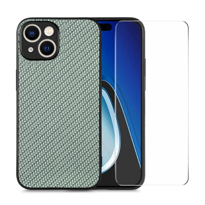 ENKAY Fiber Leather Skin PC Phone Case with High Aluminum-silicon Glass Film, For iPhone 15 Pro Max, For iPhone 15 Pro, For iPhone 15 Plus, For iPhone 15, For iPhone 14 Plus, For iPhone 14, For iPhone 14 Pro, For iPhone 14 Pro Max