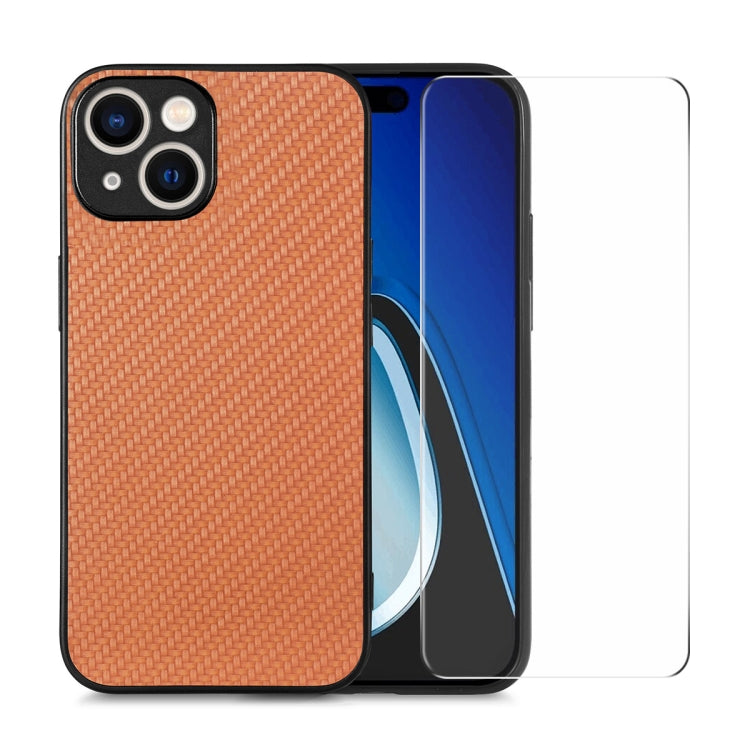 ENKAY Fiber Leather Skin PC Phone Case with High Aluminum-silicon Glass Film, For iPhone 15 Pro Max, For iPhone 15 Pro, For iPhone 15 Plus, For iPhone 15, For iPhone 14 Plus, For iPhone 14, For iPhone 14 Pro, For iPhone 14 Pro Max