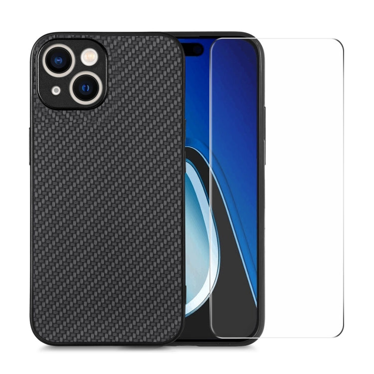 ENKAY Fiber Leather Skin PC Phone Case with High Aluminum-silicon Glass Film, For iPhone 15 Pro Max, For iPhone 15 Pro, For iPhone 15 Plus, For iPhone 15, For iPhone 14 Plus, For iPhone 14, For iPhone 14 Pro, For iPhone 14 Pro Max
