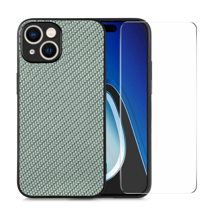 ENKAY Fiber Leather Skin PC Phone Case with High Aluminum-silicon Glass Film, For iPhone 15 Pro Max, For iPhone 15 Pro, For iPhone 15 Plus, For iPhone 15, For iPhone 14 Plus, For iPhone 14, For iPhone 14 Pro, For iPhone 14 Pro Max