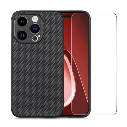 ENKAY Fiber Leather Skin PC Phone Case with High Aluminum-silicon Glass Film, For iPhone 15 Pro Max, For iPhone 15 Pro, For iPhone 15 Plus, For iPhone 15, For iPhone 14 Plus, For iPhone 14, For iPhone 14 Pro, For iPhone 14 Pro Max