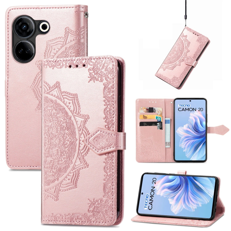 Mandala Flower Embossed Leather Phone Case, For Tecno Camon 20