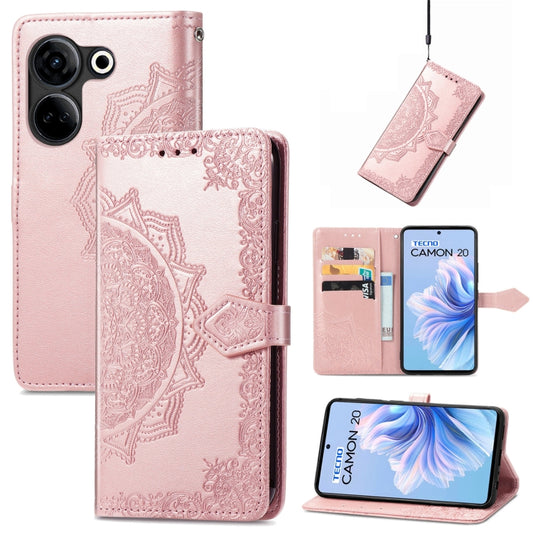 Mandala Flower Embossed Leather Phone Case, For Tecno Camon 20