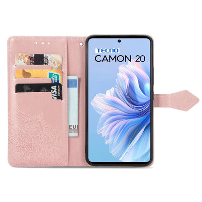 Mandala Flower Embossed Leather Phone Case, For Tecno Camon 20