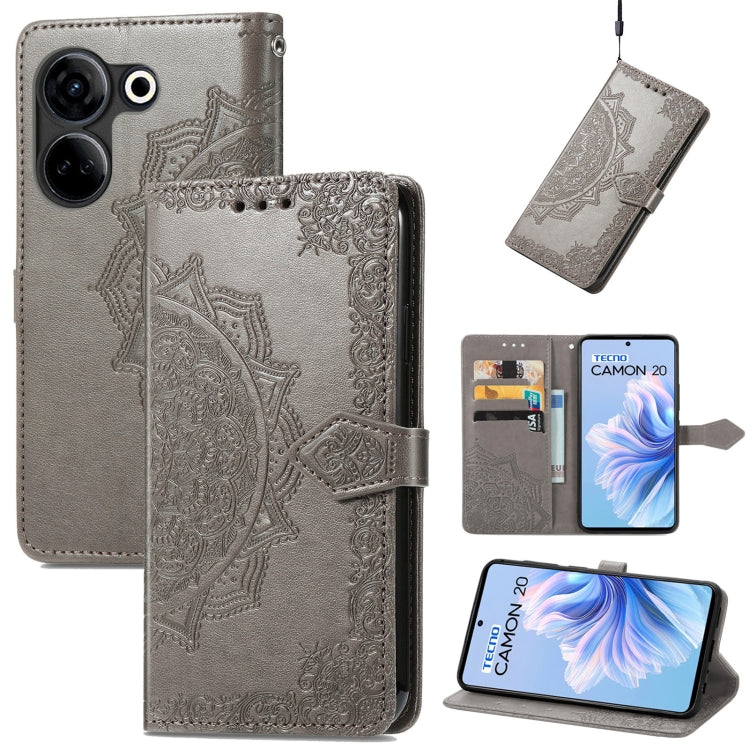 Mandala Flower Embossed Leather Phone Case, For Tecno Camon 20