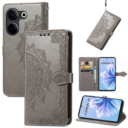 Mandala Flower Embossed Leather Phone Case, For Tecno Camon 20
