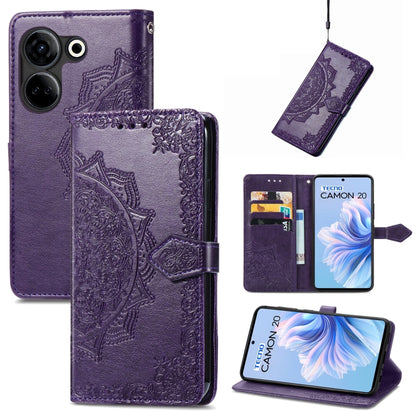Mandala Flower Embossed Leather Phone Case, For Tecno Camon 20