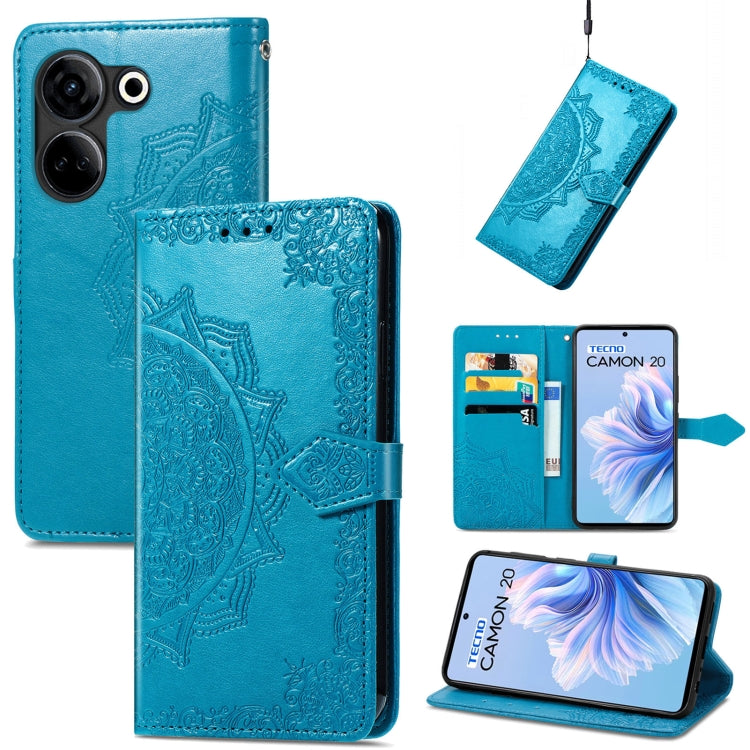 Mandala Flower Embossed Leather Phone Case, For Tecno Camon 20
