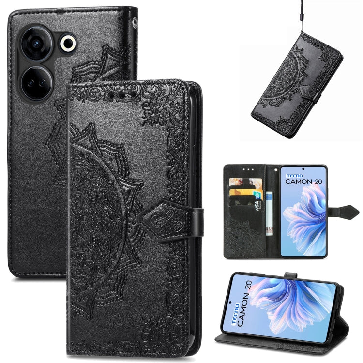 Mandala Flower Embossed Leather Phone Case, For Tecno Camon 20