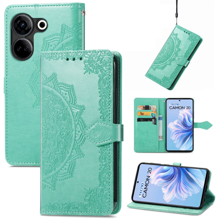 Mandala Flower Embossed Leather Phone Case, For Tecno Camon 20
