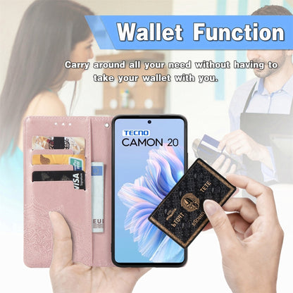 Mandala Flower Embossed Leather Phone Case, For Tecno Camon 20