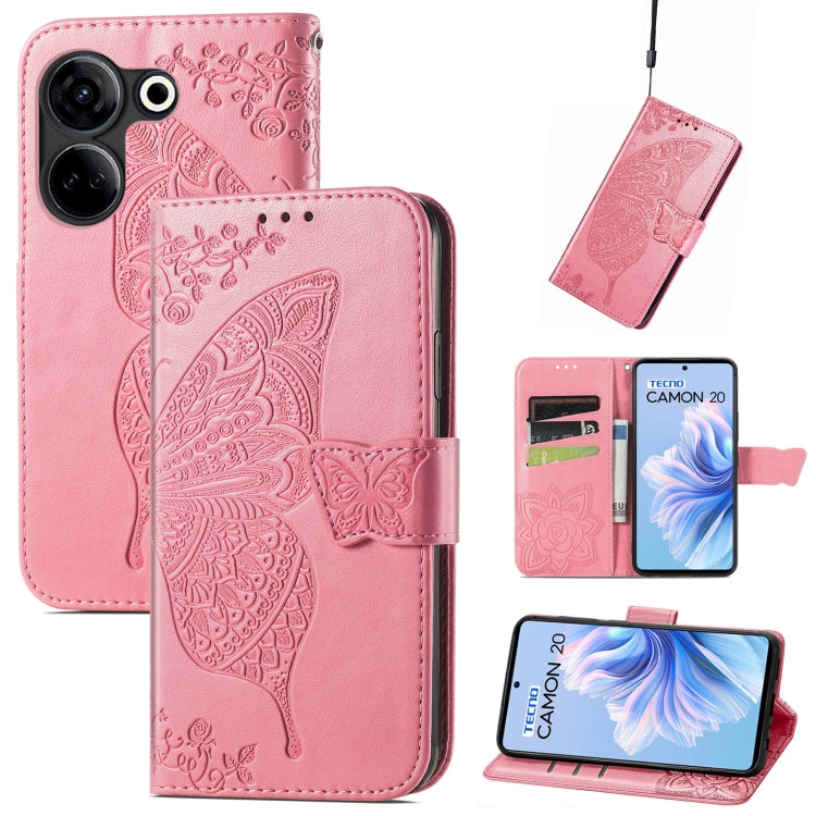 Butterfly Love Flower Embossed Leather Phone Case, For Tecno Camon 20