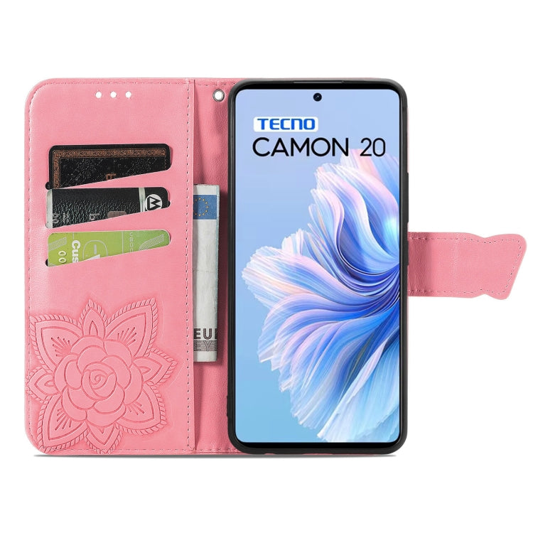 Butterfly Love Flower Embossed Leather Phone Case, For Tecno Camon 20