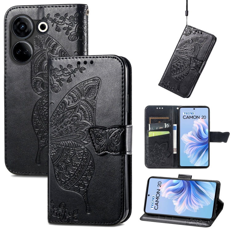 Butterfly Love Flower Embossed Leather Phone Case, For Tecno Camon 20