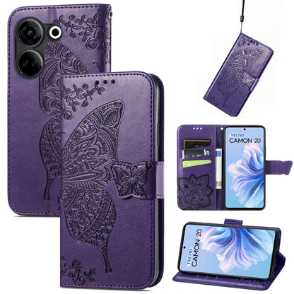 Butterfly Love Flower Embossed Leather Phone Case, For Tecno Camon 20