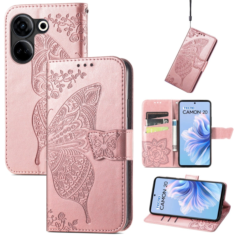 Butterfly Love Flower Embossed Leather Phone Case, For Tecno Camon 20