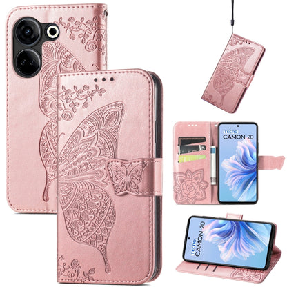 Butterfly Love Flower Embossed Leather Phone Case, For Tecno Camon 20
