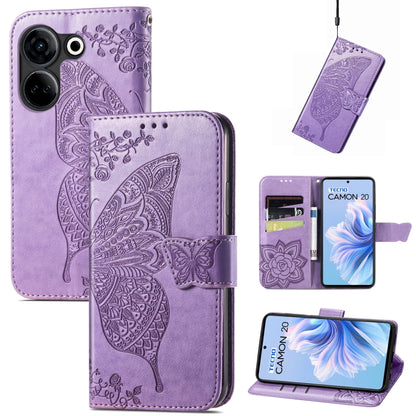 Butterfly Love Flower Embossed Leather Phone Case, For Tecno Camon 20