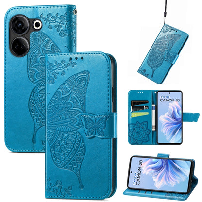Butterfly Love Flower Embossed Leather Phone Case, For Tecno Camon 20