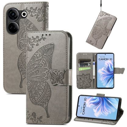 Butterfly Love Flower Embossed Leather Phone Case, For Tecno Camon 20