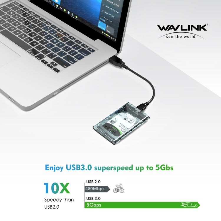 WAVLINK ST239 USB3.0 Transparent SATA External Solid-state SSD 2.5-inch Mobile Hard Disk Case, ST239