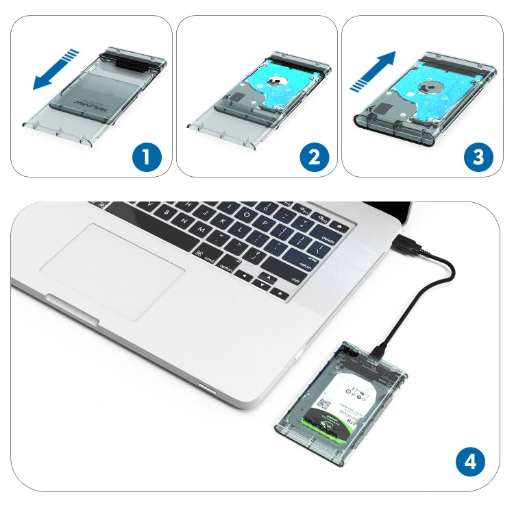 WAVLINK ST239 USB3.0 Transparent SATA External Solid-state SSD 2.5-inch Mobile Hard Disk Case, ST239