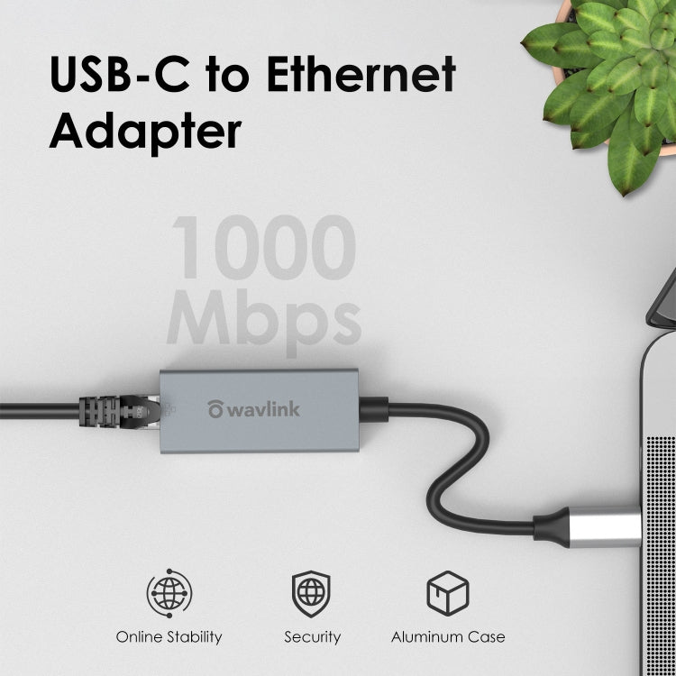 WAVLINK NWU329GC Type-C to RJ45 LAN Network Cable Converter Gigabit Ethernet Adapter, NWU329GC