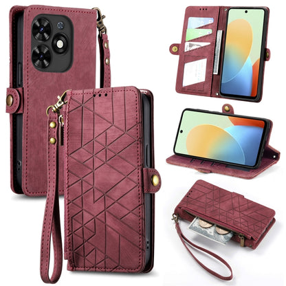 Geometric Zipper Wallet Side Buckle Leather Phone Case, For Tecno Spark Go 2024