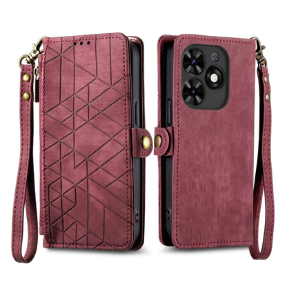 Geometric Zipper Wallet Side Buckle Leather Phone Case, For Tecno Spark Go 2024