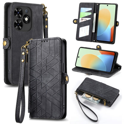 Geometric Zipper Wallet Side Buckle Leather Phone Case, For Tecno Spark Go 2024