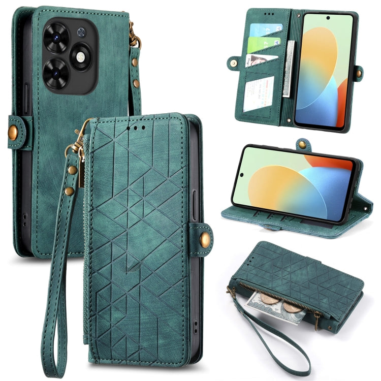Geometric Zipper Wallet Side Buckle Leather Phone Case, For Tecno Spark Go 2024
