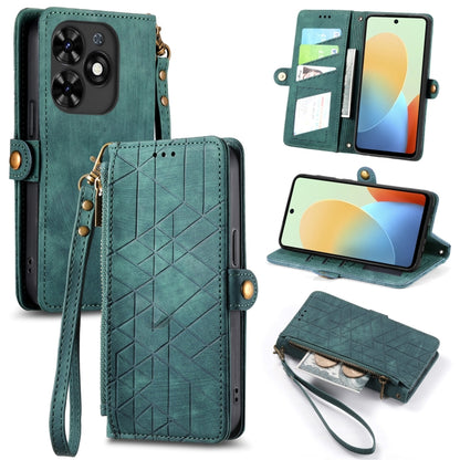 Geometric Zipper Wallet Side Buckle Leather Phone Case, For Tecno Spark Go 2024