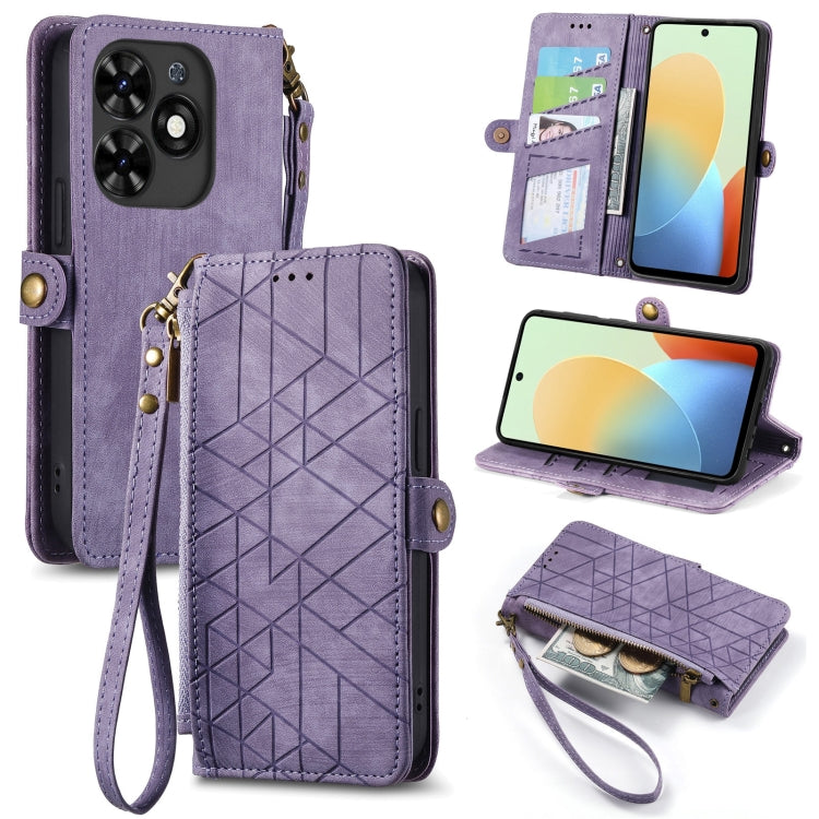 Geometric Zipper Wallet Side Buckle Leather Phone Case, For Tecno Spark Go 2024