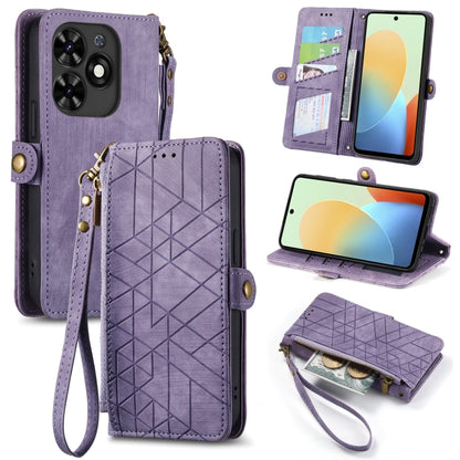 Geometric Zipper Wallet Side Buckle Leather Phone Case, For Tecno Spark Go 2024