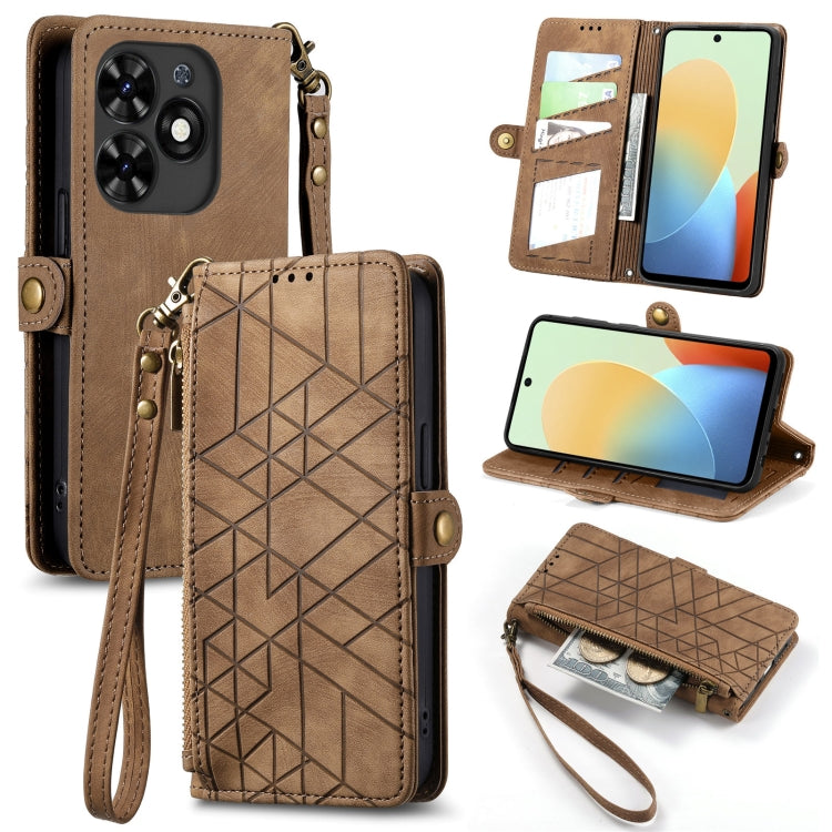 Geometric Zipper Wallet Side Buckle Leather Phone Case, For Tecno Spark Go 2024