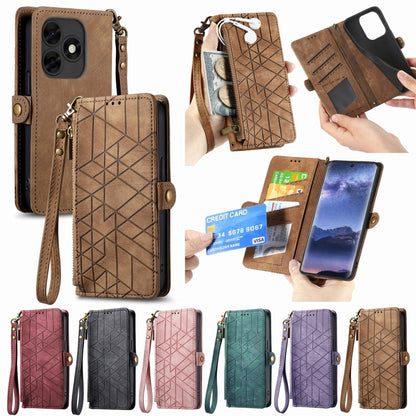 Geometric Zipper Wallet Side Buckle Leather Phone Case, For Tecno Spark Go 2024
