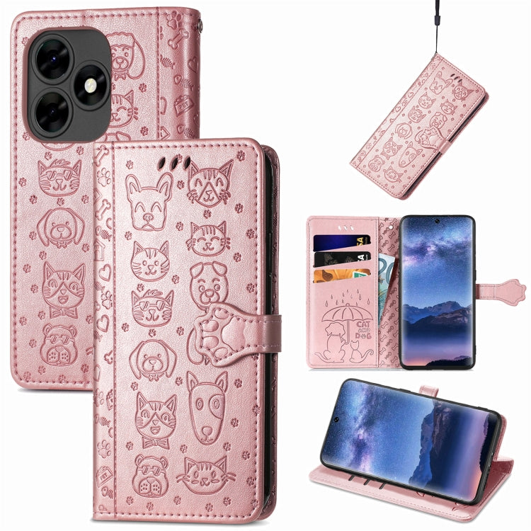 Cat and Dog Embossed Leather Phone Case, For Tecno Spark Go 2024, For Tecno Itel S23+
