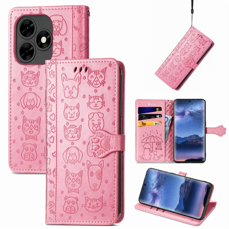 Cat and Dog Embossed Leather Phone Case, For Tecno Spark Go 2024, For Tecno Itel S23+