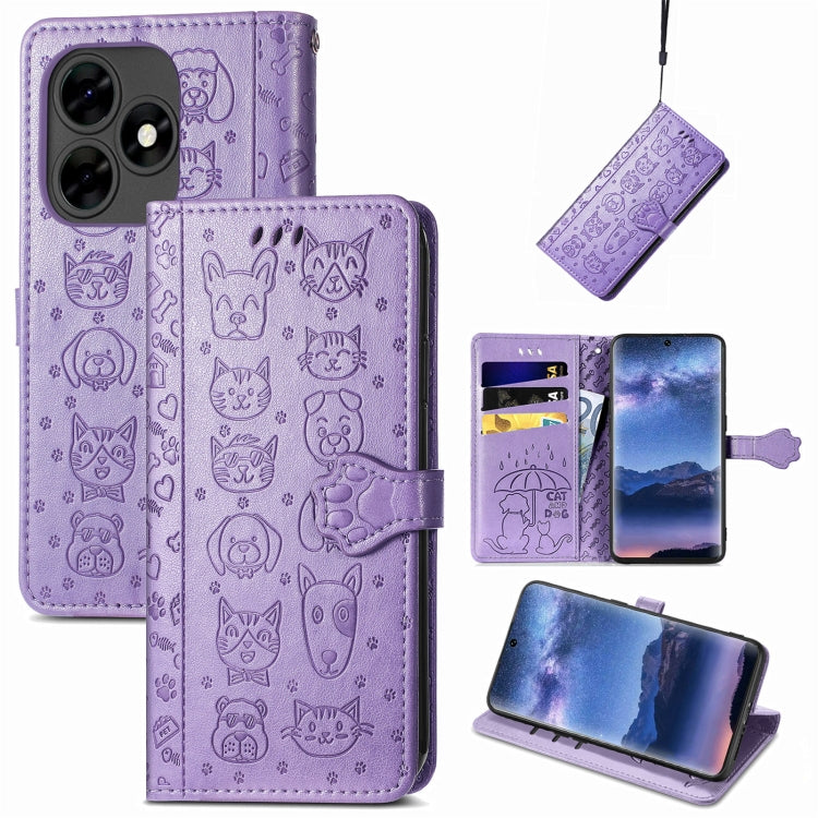 Cat and Dog Embossed Leather Phone Case, For Tecno Spark Go 2024, For Tecno Itel S23+