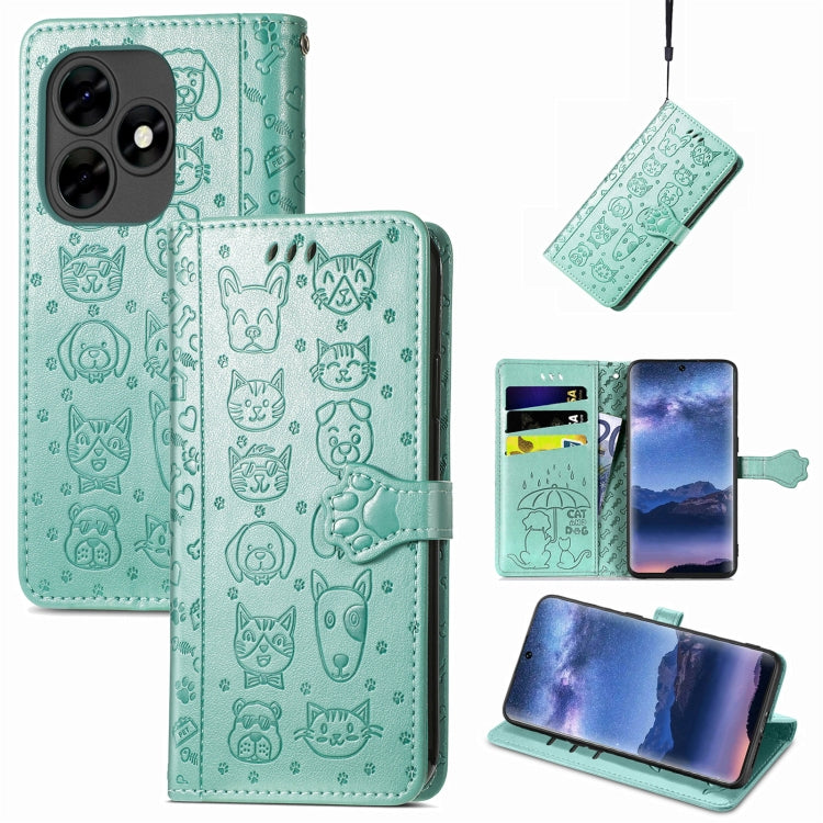 Cat and Dog Embossed Leather Phone Case, For Tecno Spark Go 2024, For Tecno Itel S23+