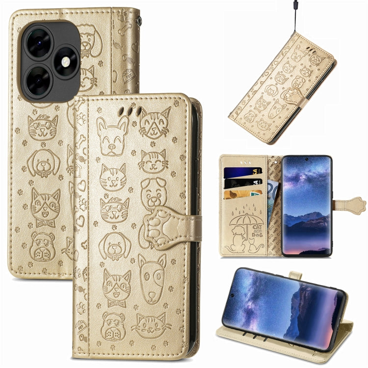 Cat and Dog Embossed Leather Phone Case, For Tecno Spark Go 2024, For Tecno Itel S23+