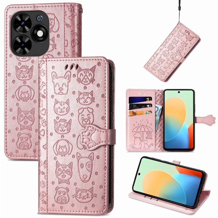 Cat and Dog Embossed Leather Phone Case, For Tecno Spark Go 2024, For Tecno Itel S23+