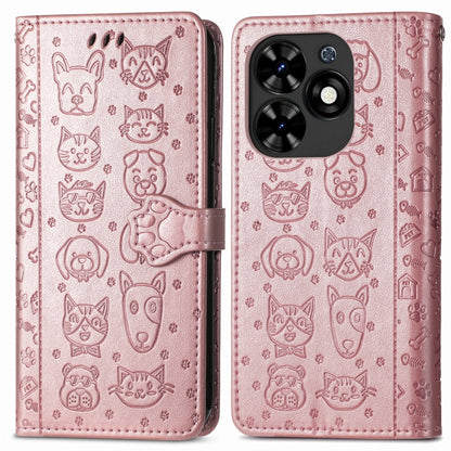 Cat and Dog Embossed Leather Phone Case, For Tecno Spark Go 2024, For Tecno Itel S23+