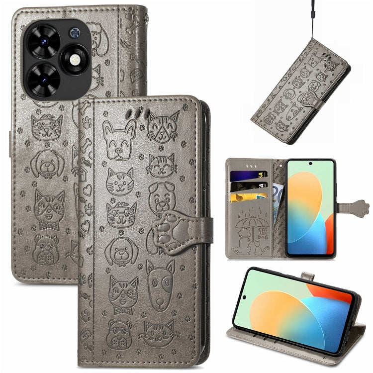Cat and Dog Embossed Leather Phone Case, For Tecno Spark Go 2024, For Tecno Itel S23+