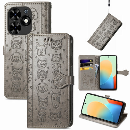 Cat and Dog Embossed Leather Phone Case, For Tecno Spark Go 2024, For Tecno Itel S23+
