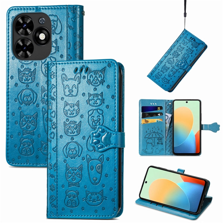 Cat and Dog Embossed Leather Phone Case, For Tecno Spark Go 2024, For Tecno Itel S23+