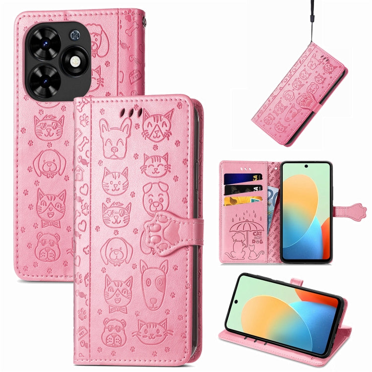Cat and Dog Embossed Leather Phone Case, For Tecno Spark Go 2024, For Tecno Itel S23+